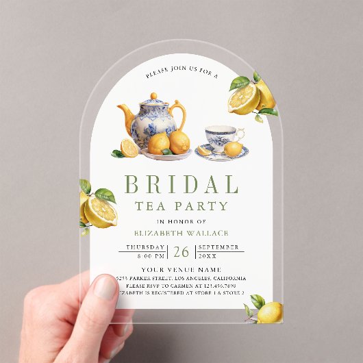 Mediterranean Tile Lemon Tea Party Bridal Shower アクリル招待状 (インサイチュ (ポータブル))