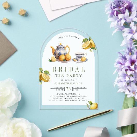 Mediterranean Tile Lemon Tea Party Bridal Shower アクリル招待状 (インサイチュ (ウェディング))