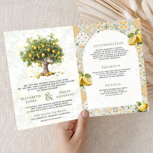 Mediterranean Tile Lemon Tree All in One Wedding 招待状