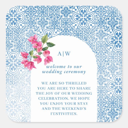 Mediterranean tile pattern スクエアシール (正面)