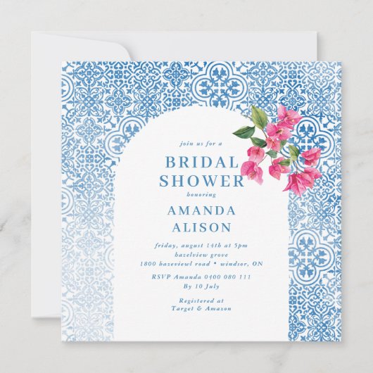 Mediterranean tile pattern Bridal Shower 招待状 (正面)