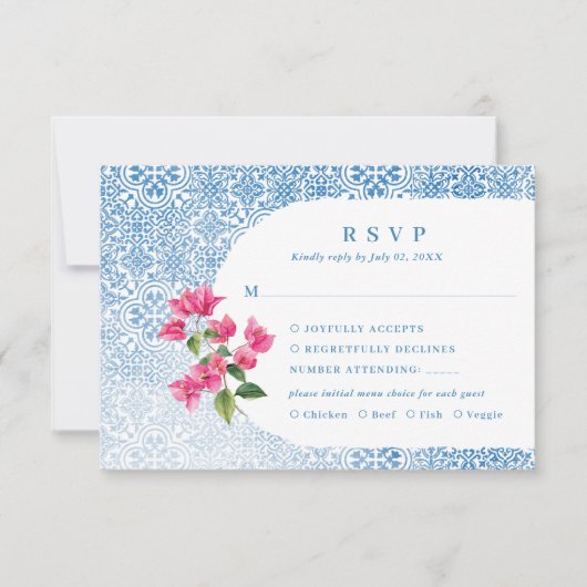 Mediterranean tile pattern RSVP Response Card (正面)