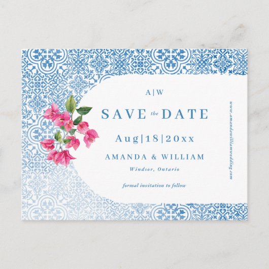 Mediterranean tile pattern Save the Date Post Card ポストカード (正面)