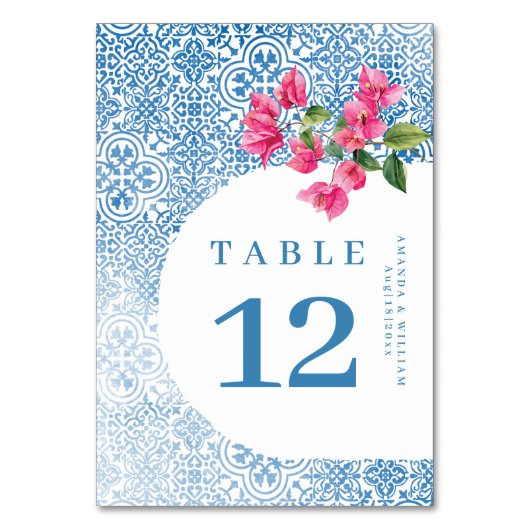 Mediterranean tile pattern Table Number card テーブルナンバー (正面)