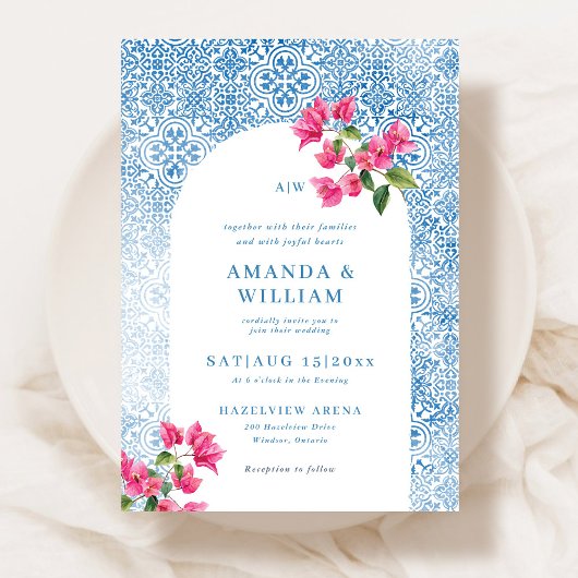 Mediterranean tile pattern Wedding Invitation 招待状
