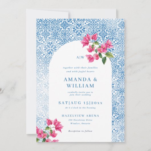 Mediterranean tile pattern Wedding Invitation 招待状 (正面)