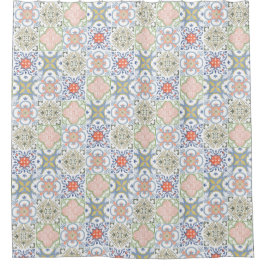 Mediterranean Tile – Vintage Portuguese Pattern シャワーカーテン