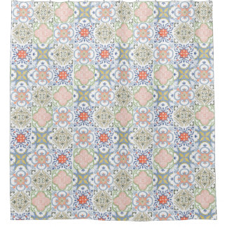 Mediterranean Tile – Vintage Portuguese Pattern シャワーカーテン