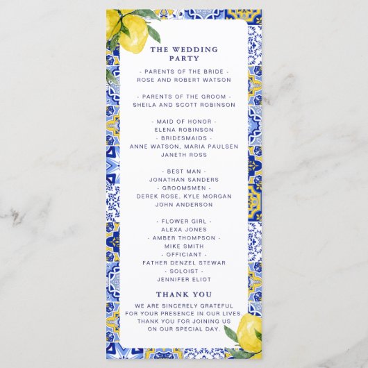 Mediterranean Tile Wedding with Lemons プログラム (裏面)