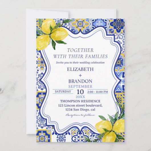 Mediterranean Tile Wedding with Lemons  招待状 (正面)