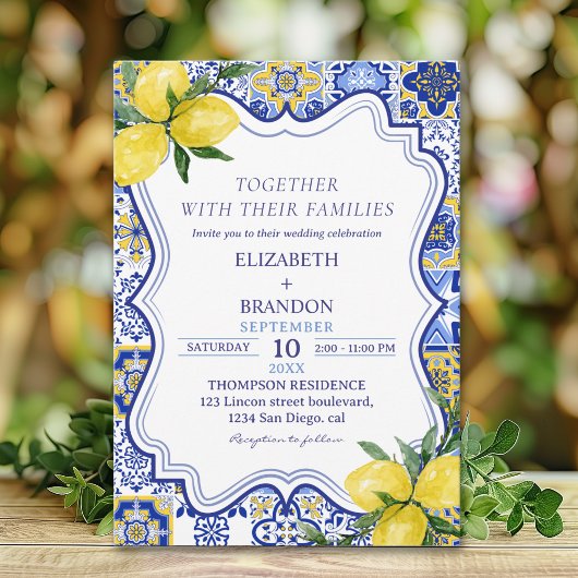Mediterranean Tile Wedding with Lemons 招待状
