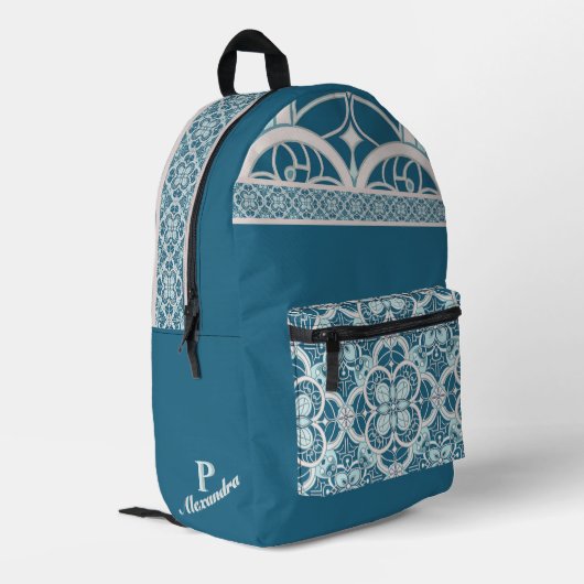 Mediterranean tile work inspiration teal プリントバックパック (裏面左端)