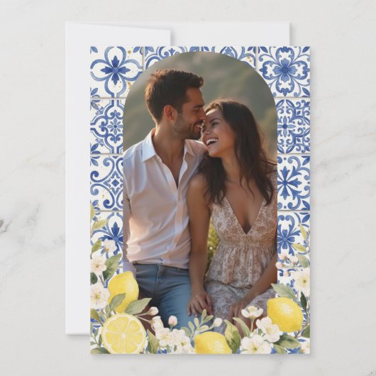 Mediterranean Tiles and Lemon Garland Wedding 招待状 (裏面)