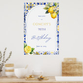 Mediterranean Tiles Lemon Birthday Welcome Sign ポスター (キッチン)