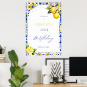 Mediterranean Tiles Lemon Birthday Welcome Sign ポスター (ホームオフィス)