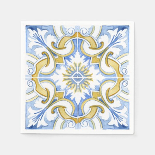 Mediterranean tiles, majolica,Sicilian style    スタンダードカクテルナプキン (正面)