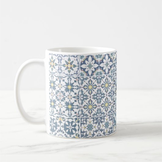 Mediterranean Tiles, Moroccan, Majolica, Azulejo コーヒーマグカップ (左)