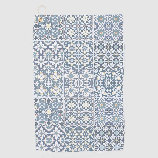 Mediterranean Tiles, Moroccan, Majolica, Azulejo ゴルフタオル (正面)