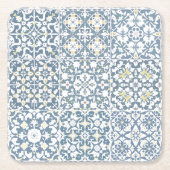 Mediterranean Tiles, Moroccan, Majolica, Azulejo スクエアペーパーコースター (正面)
