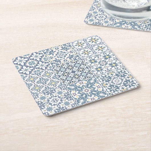 Mediterranean Tiles, Moroccan, Majolica, Azulejo スクエアペーパーコースター (アングル)