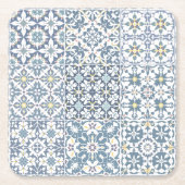 Mediterranean Tiles, Moroccan, Majolica, Azulejo スクエアペーパーコースター (正面)