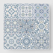 Mediterranean Tiles, Moroccan, Majolica, Azulejo スクエア壁時計 (正面)