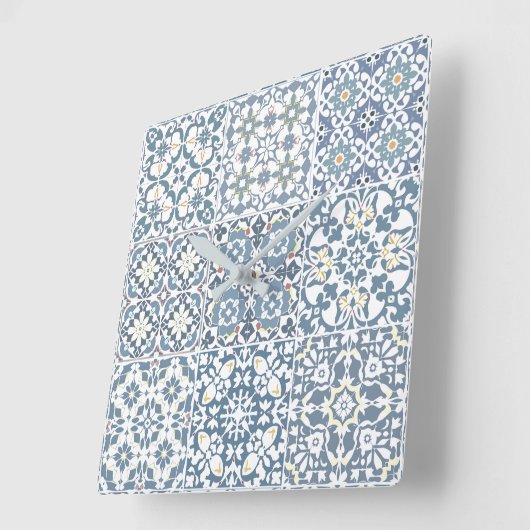 Mediterranean Tiles, Moroccan, Majolica, Azulejo スクエア壁時計 (傾斜)