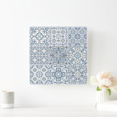 Mediterranean Tiles, Moroccan, Majolica, Azulejo スクエア壁時計 (ホーム)