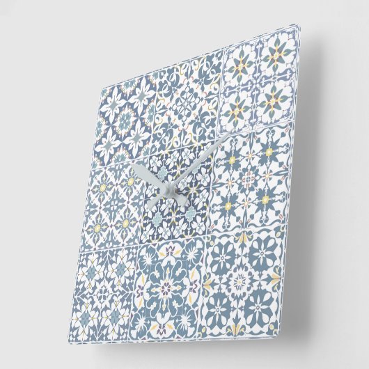 Mediterranean Tiles, Moroccan, Majolica, Azulejo スクエア壁時計 (傾斜)