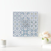Mediterranean Tiles, Moroccan, Majolica, Azulejo スクエア壁時計 (ホーム)