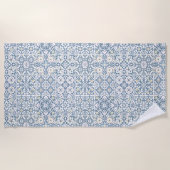 Mediterranean Tiles, Moroccan, Majolica, Azulejo ビーチタオル (正面)