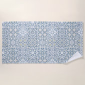 Mediterranean Tiles, Moroccan, Majolica, Azulejo ビーチタオル (正面)