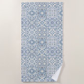 Mediterranean Tiles, Moroccan, Majolica, Azulejo ビーチタオル (正面)