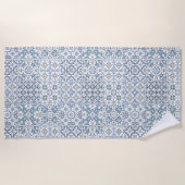 Mediterranean Tiles, Moroccan, Majolica, Azulejo ビーチタオル (正面)