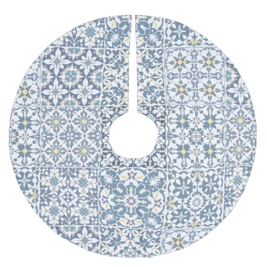 Mediterranean Tiles, Moroccan, Majolica, Azulejo ブラッシュドポリエステルツリースカート (正面)