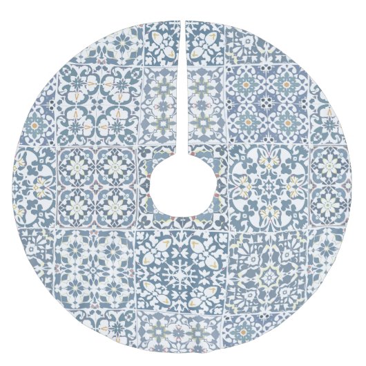 Mediterranean Tiles, Moroccan, Majolica, Azulejo ブラッシュドポリエステルツリースカート (正面)