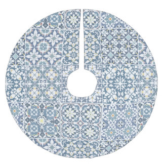Mediterranean Tiles, Moroccan, Majolica, Azulejo ブラッシュドポリエステルツリースカート