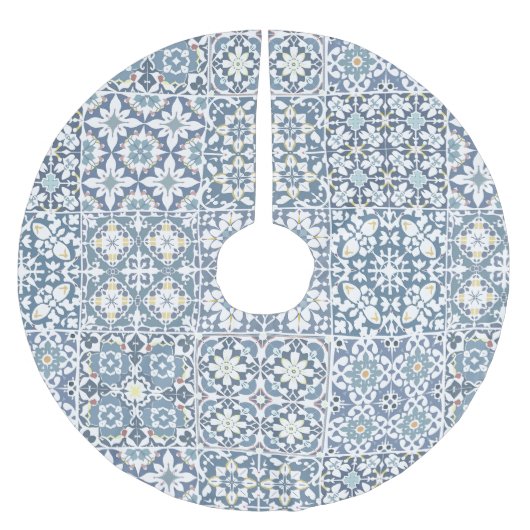 Mediterranean Tiles, Moroccan, Majolica, Azulejo ブラッシュドポリエステルツリースカート (正面)