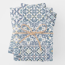 Mediterranean Tiles, Moroccan, Majolica, Azulejo ラッピングペーパーシート
