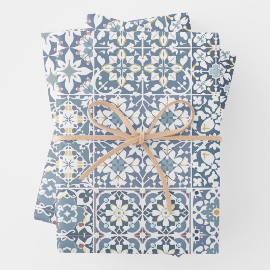Mediterranean Tiles, Moroccan, Majolica, Azulejo ラッピングペーパーシート (インサイチュ)