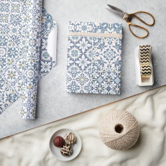 Mediterranean Tiles, Moroccan, Majolica, Azulejo ラッピングペーパー (クラフト)