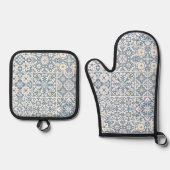Mediterranean Tiles, Moroccan, Majolica, Azulejo 鍋つかみ&鍋敷きセット (正面)