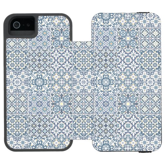 Mediterranean Tiles, Moroccan, Majolica, Azulejo Incipio iPhoneウォレットケース (フォリオ Open)
