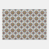 Mediterranean Tiles Wrapping Papers Folk Art 3 Set ラッピングペーパーシート (正面3)