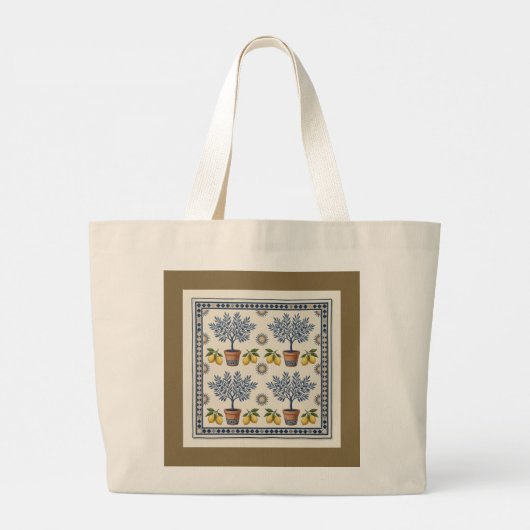 Mediterranean Topiary Tree Pattern Elegant Tote Ba ラージトートバッグ (裏面)