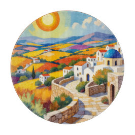 Mediterranean Village Painting カッティングボード