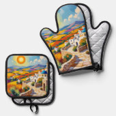 Mediterranean Village Painting 鍋つかみ&鍋敷きセット (正面/裏面)