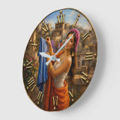 Mediterranean Village Woman Rustic Laundry Scene ラージ壁時計 (傾斜)