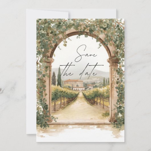 Mediterranean Vineyard Arch Save the Date  招待状 (正面)