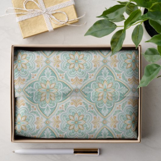Mediterranean Vintage Damask Tile Pattern 薄葉紙 (ギフト)